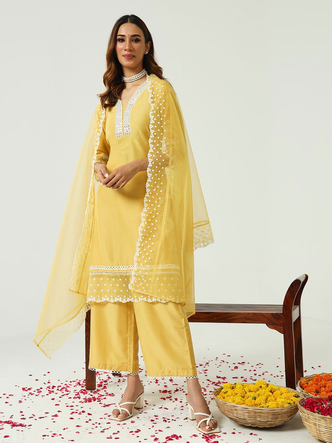 SET0155 Yellow Fiorra Silk Raksha Bandhan Special Kurti With Bottom Dupatta Wholesalers In Surat